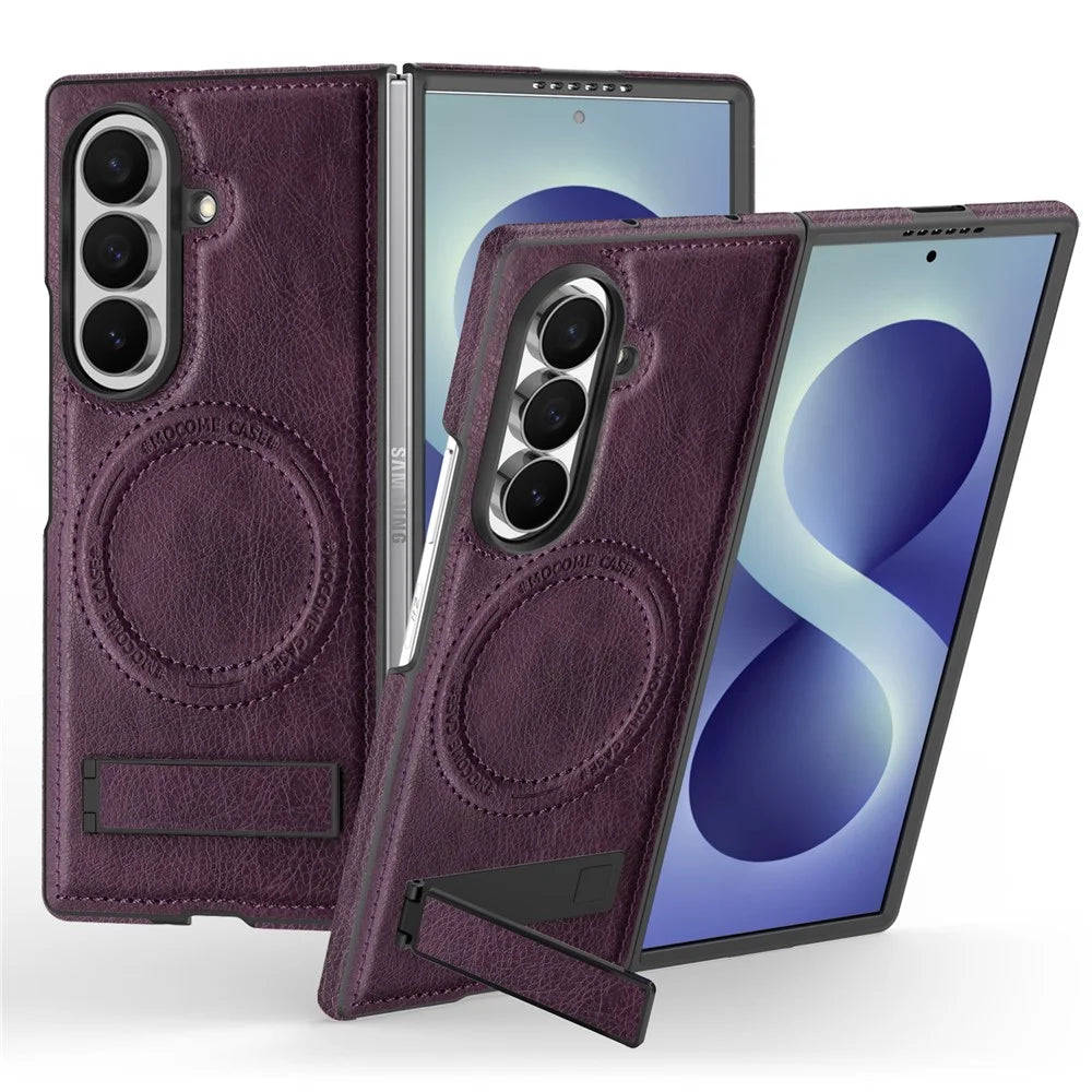 For Samsung Galaxy Z Fold8 Ultra Magnetic Case Kickstand PC Silicone Leather Phone Back Cover - Dark Purple - 2