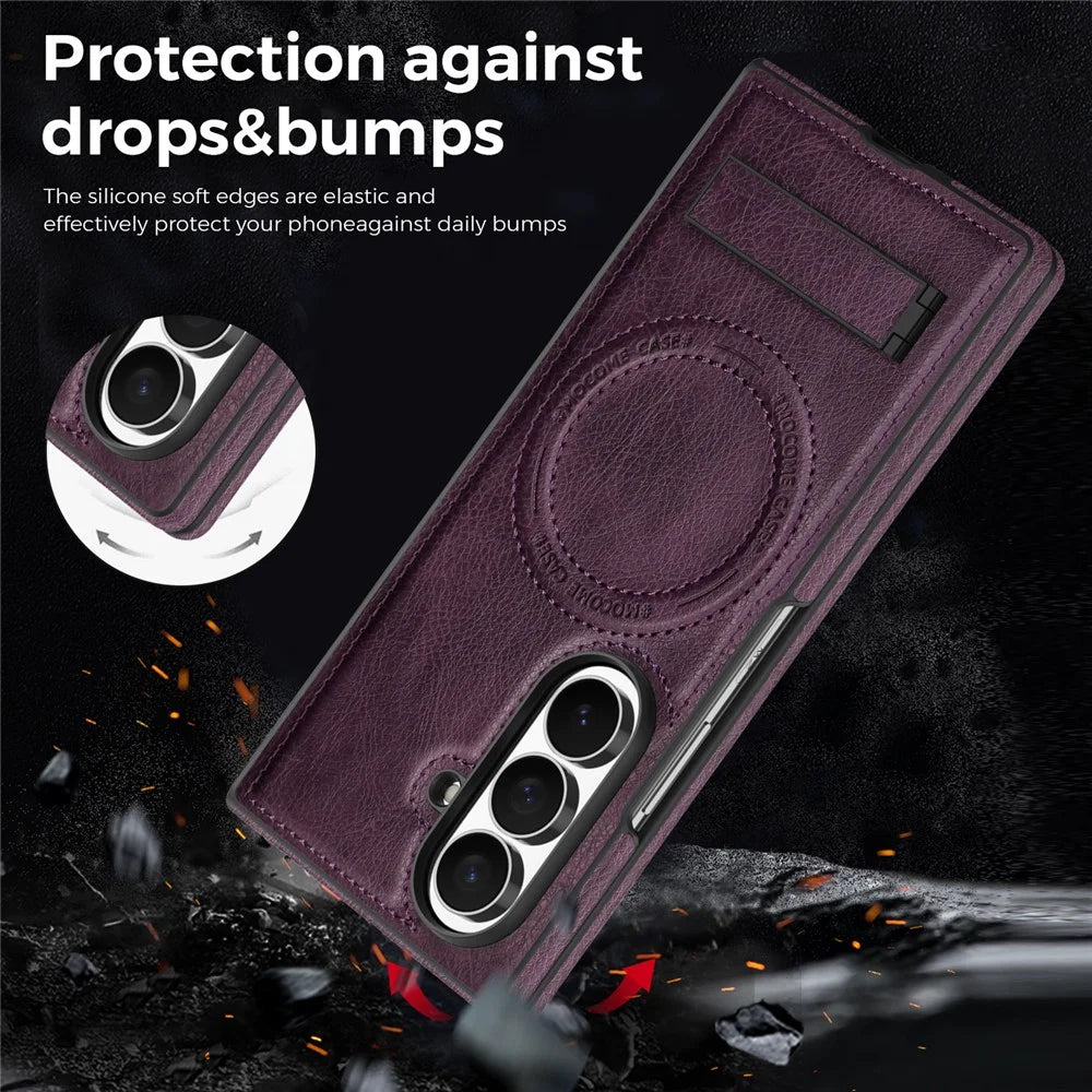 For Samsung Galaxy Z Fold8 Ultra Magnetic Case Kickstand PC Silicone Leather Phone Back Cover - Dark Purple - 5