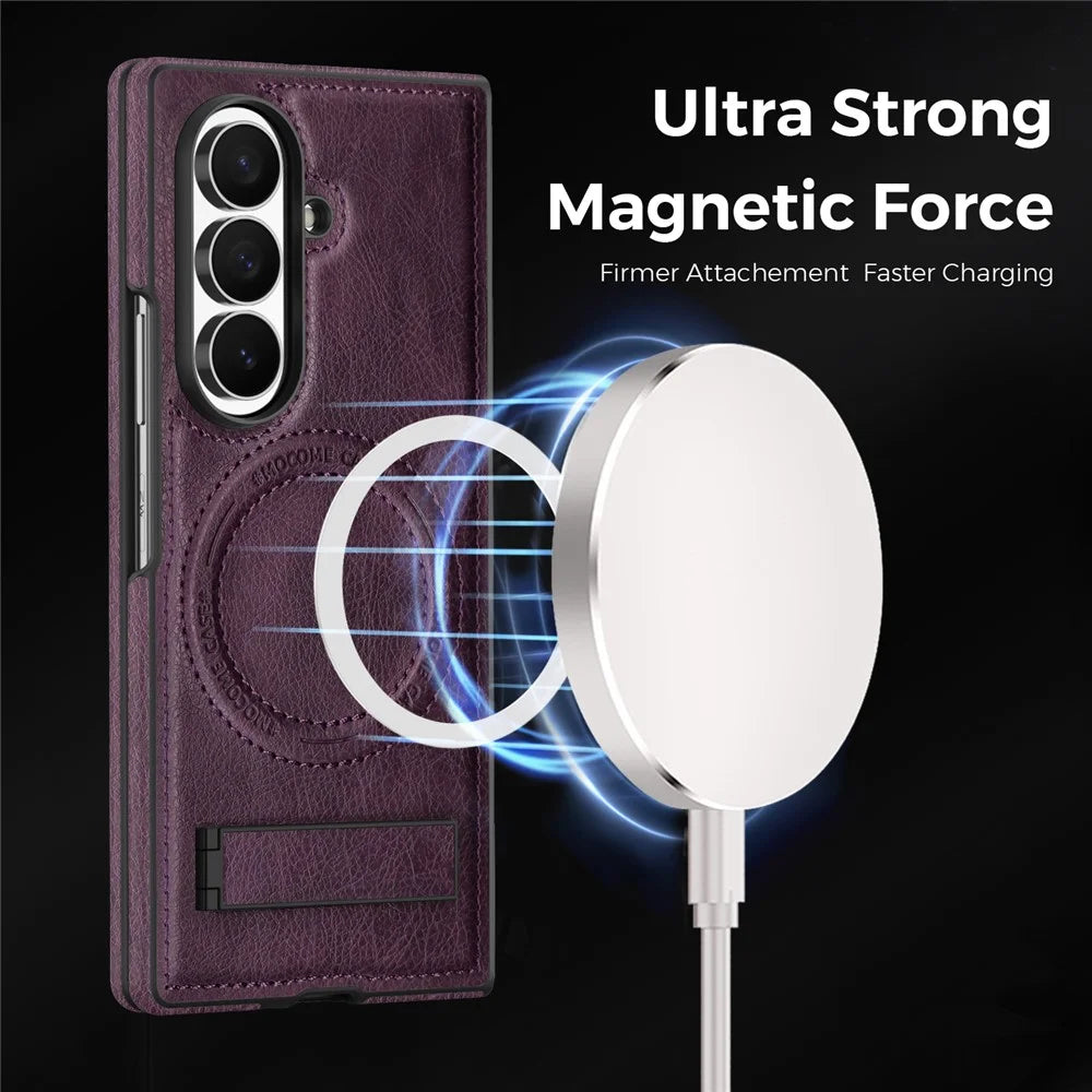 For Samsung Galaxy Z Fold8 Ultra Magnetic Case Kickstand PC Silicone Leather Phone Back Cover - Dark Purple - 6