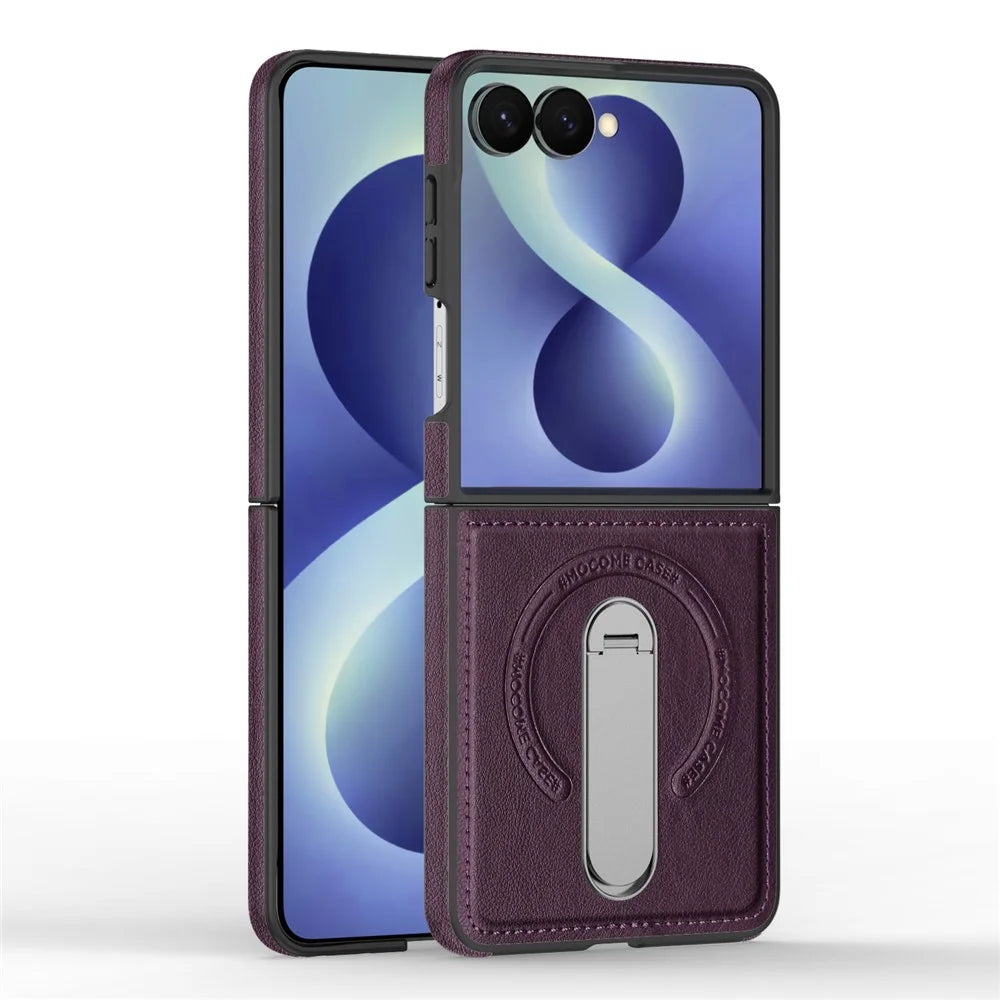 For Samsung Galaxy Z Flip8 Magnetic Case Rotating Kickstand Leather Coated PC Phone Cover - Dark Purple - 2