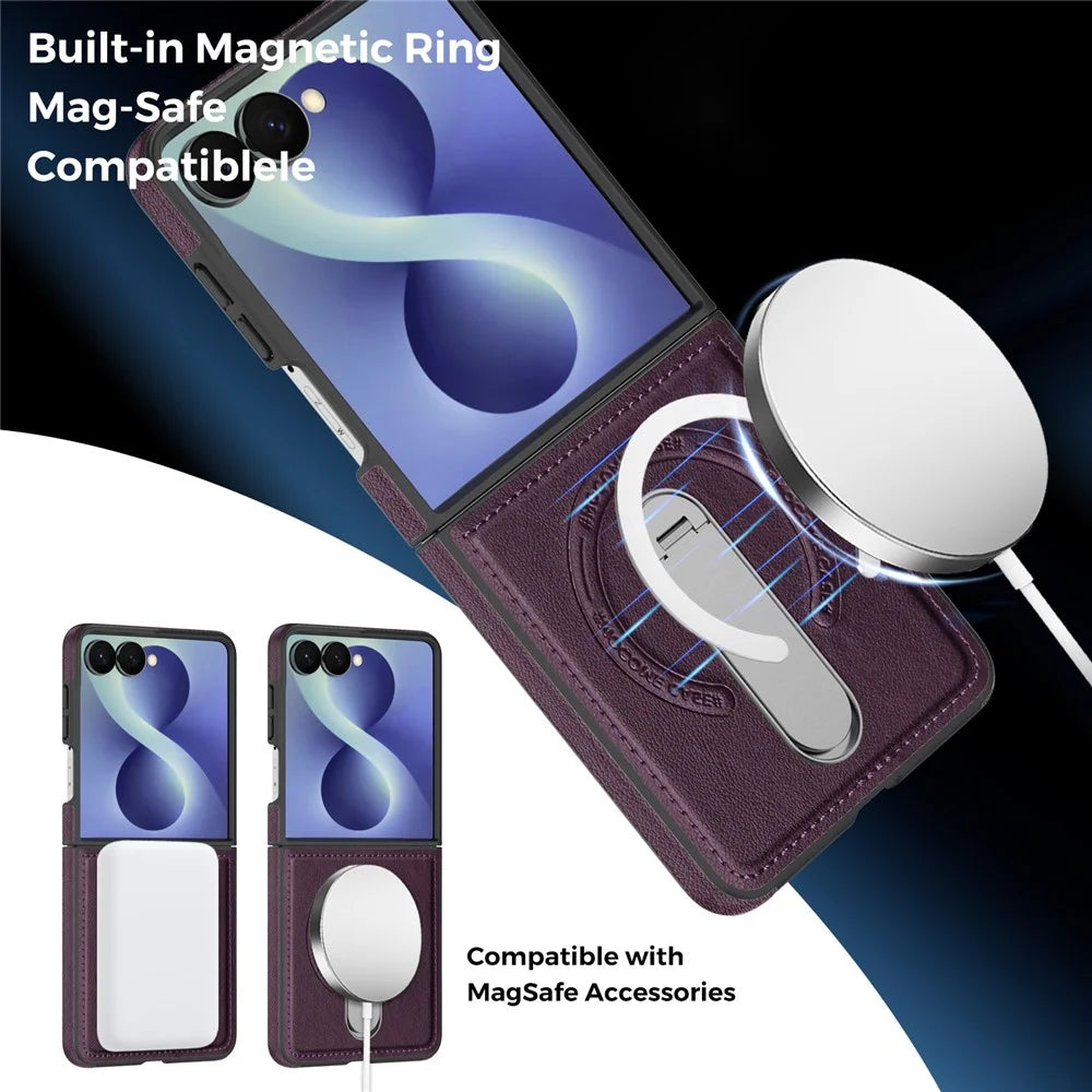 For Samsung Galaxy Z Flip8 Magnetic Case Rotating Kickstand Leather Coated PC Phone Cover - Dark Purple - 3