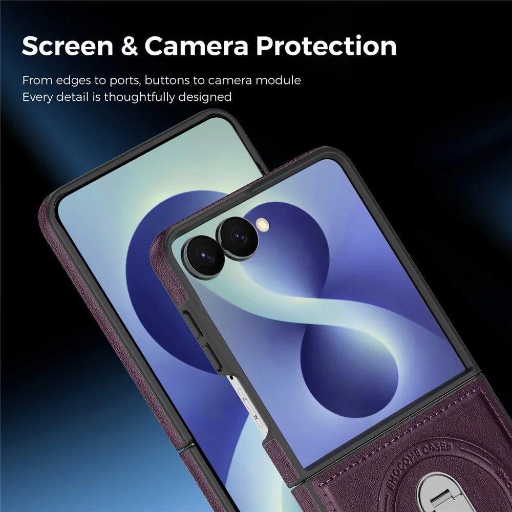 For Samsung Galaxy Z Flip8 Magnetic Case Rotating Kickstand Leather Coated PC Phone Cover - Dark Purple - 4