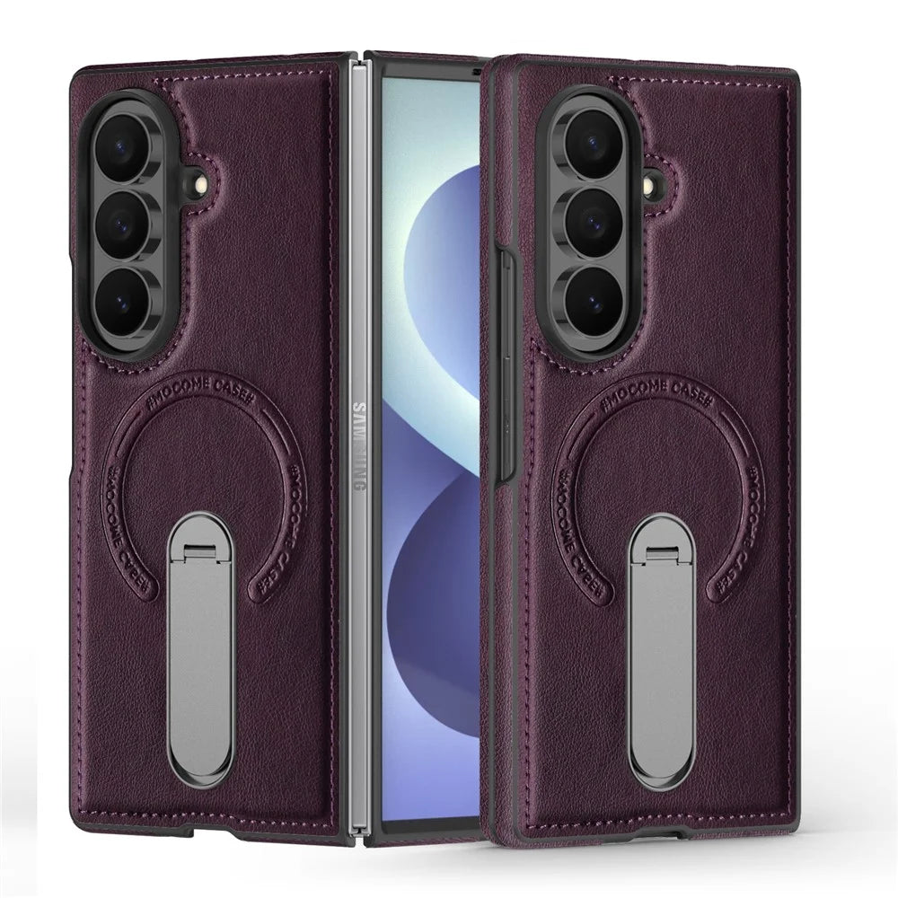 For Samsung Galaxy Z Fold8 Ultra Magnetic Case Rotating Kickstand Leather Coated PC Phone Cover - Dark Purple - 2