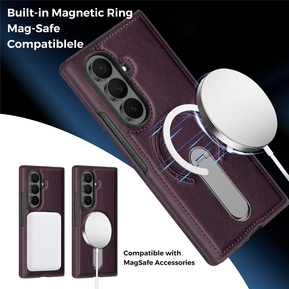 For Samsung Galaxy Z Fold8 Ultra Magnetic Case Rotating Kickstand Leather Coated PC Phone Cover - Dark Purple - 3