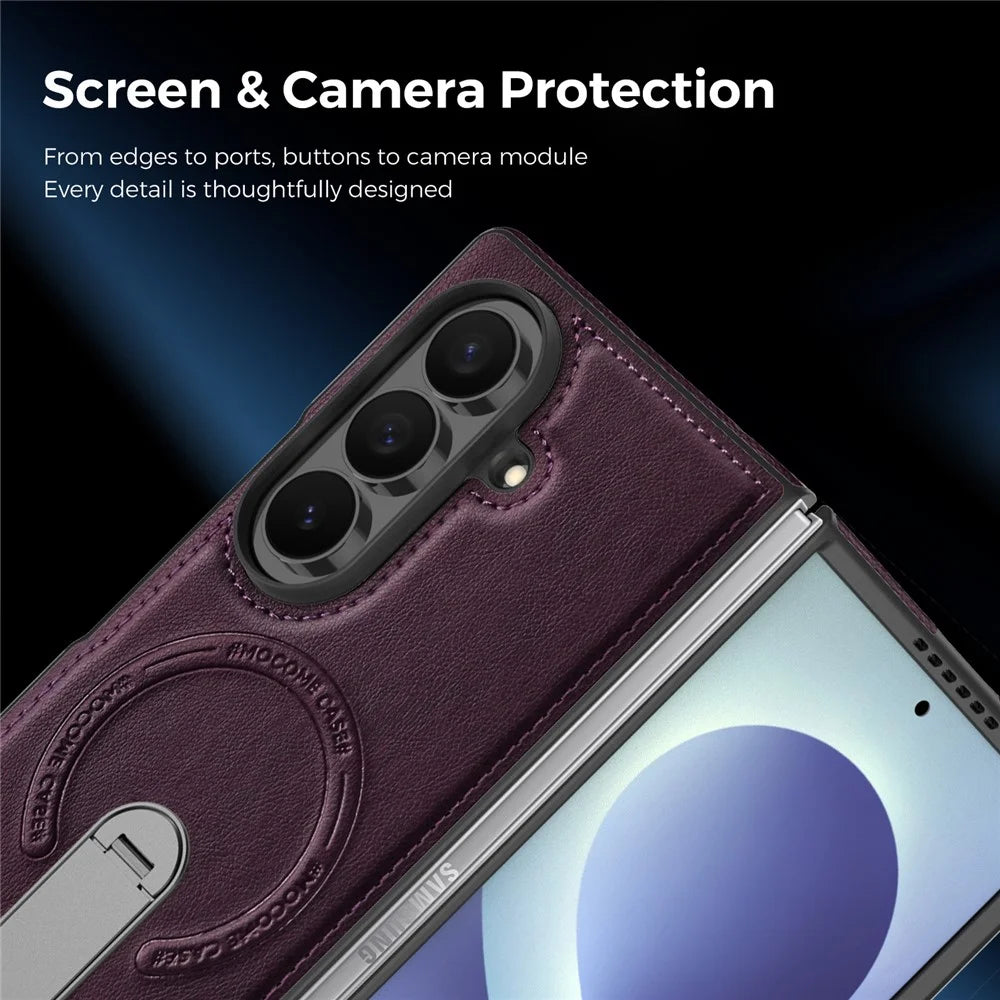For Samsung Galaxy Z Fold8 Ultra Magnetic Case Rotating Kickstand Leather Coated PC Phone Cover - Dark Purple - 4
