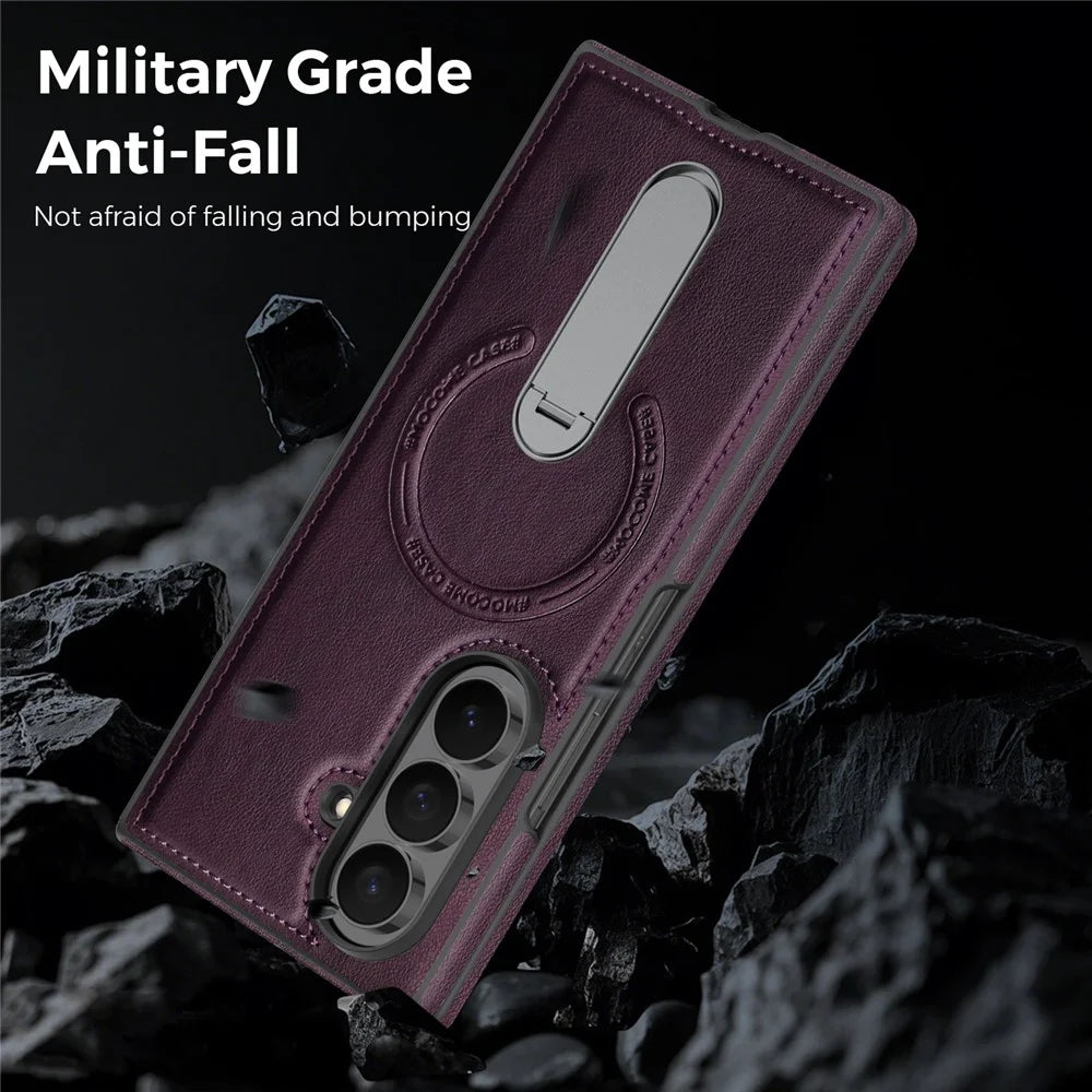 For Samsung Galaxy Z Fold8 Ultra Magnetic Case Rotating Kickstand Leather Coated PC Phone Cover - Dark Purple - 6