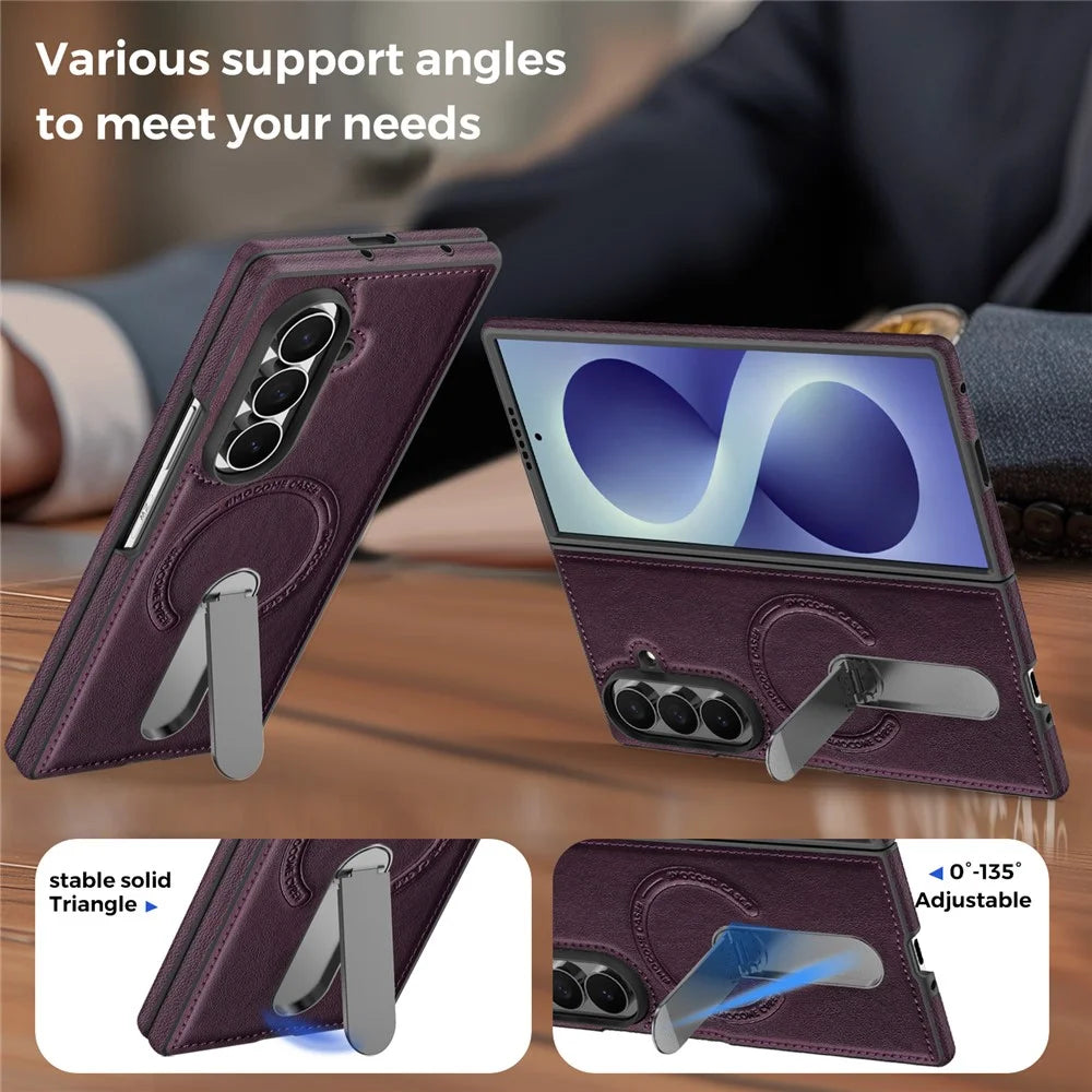 For Samsung Galaxy Z Fold8 Ultra Magnetic Case Rotating Kickstand Leather Coated PC Phone Cover - Dark Purple - 7
