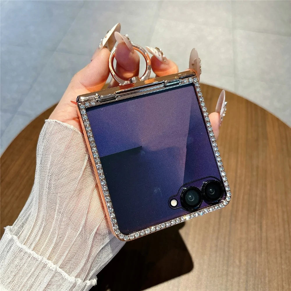 For Samsung Galaxy Z Flip7 5G Case with Ring Holder Kickstand Bow Design Glitter PC Phone Cover - Pink - 7