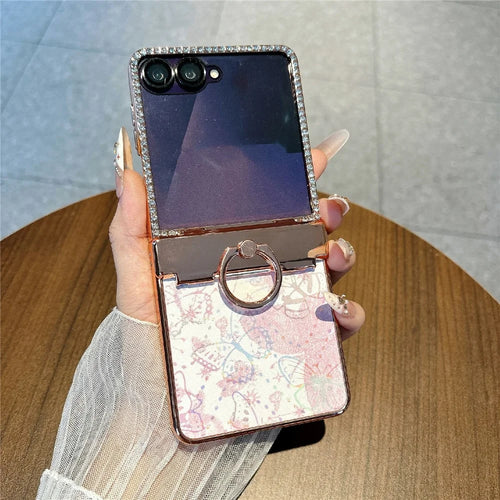 For Samsung Galaxy Z Flip7 5G Case Butterfly Pattern PC Protective Cover with Ring Kickstand - Pink - 1