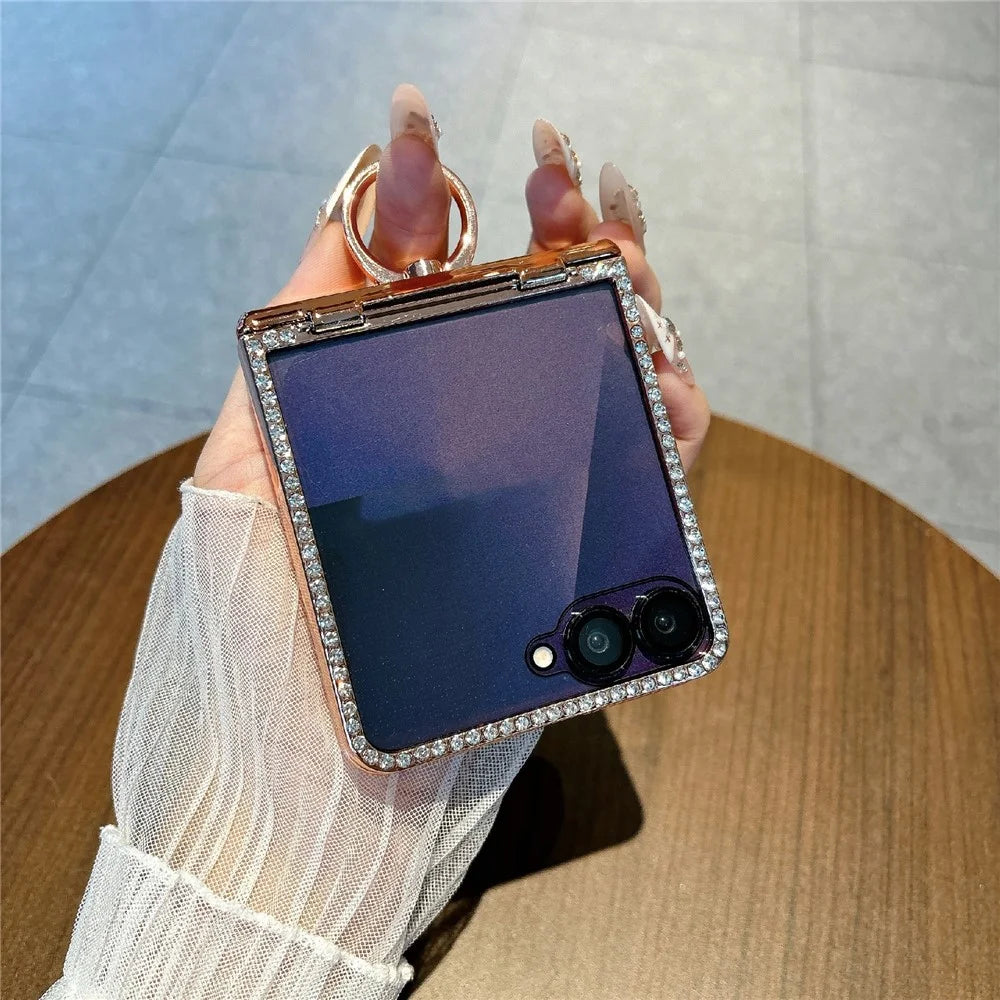 For Samsung Galaxy Z Flip7 5G Case Butterfly Pattern PC Protective Cover with Ring Kickstand - Pink - 3