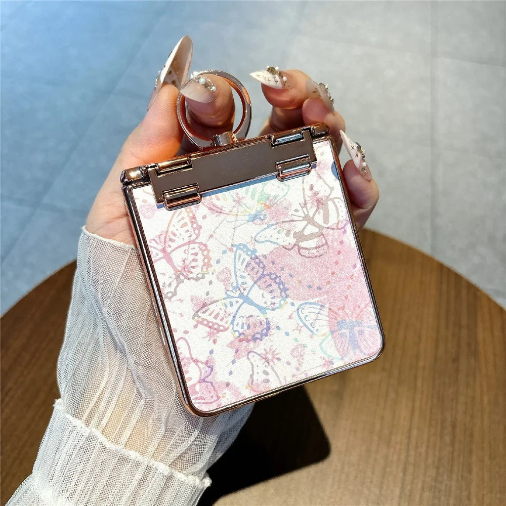 For Samsung Galaxy Z Flip7 5G Case Butterfly Pattern PC Protective Cover with Ring Kickstand - Pink - 4