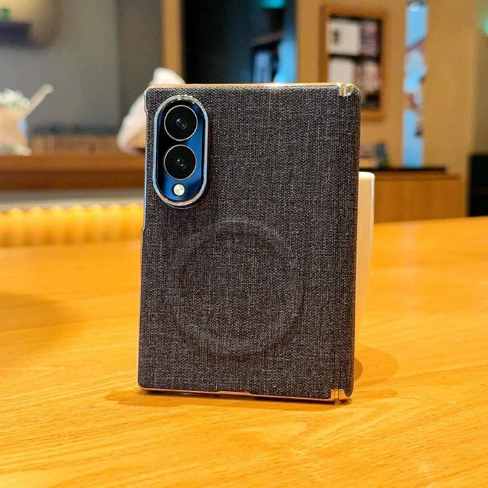 For Samsung Galaxy Z Fold8 Magnetic Case Dual Axis Hinge Fabric Textured Leather + PC + TPU Phone Cover - Black - 4