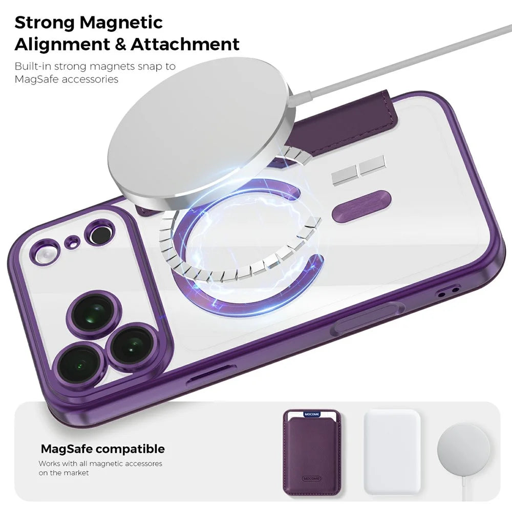 For iPhone 18 Pro Magnetic Case RFID Blocking Card Holder Leather Phone Cover with Lens Film - Dark Purple - 4