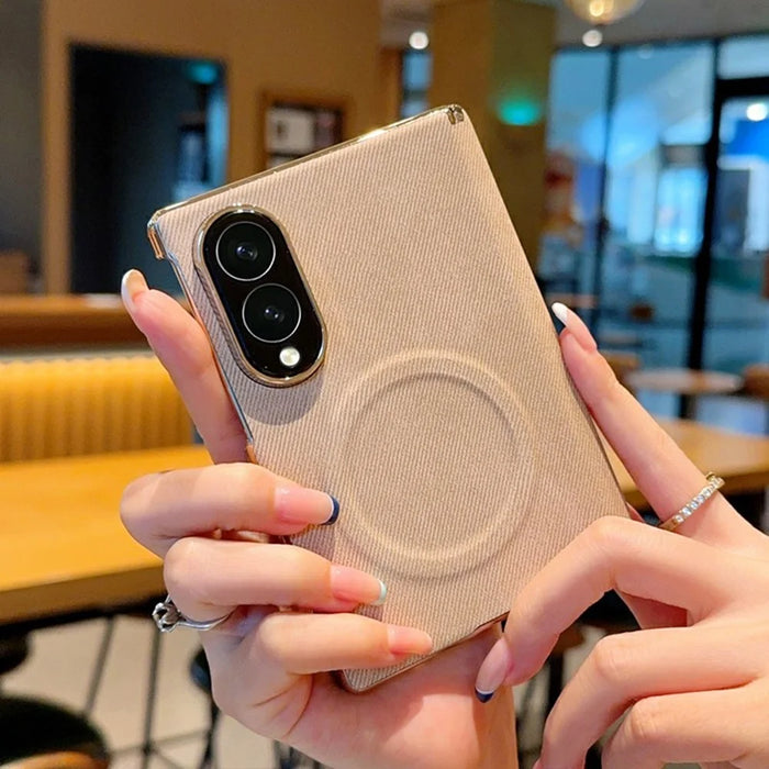 For Samsung Galaxy Z Fold8 Magnetic Case Dual Hinge Denim Texture Leather + PC + TPU Phone Cover - Khaki - 2
