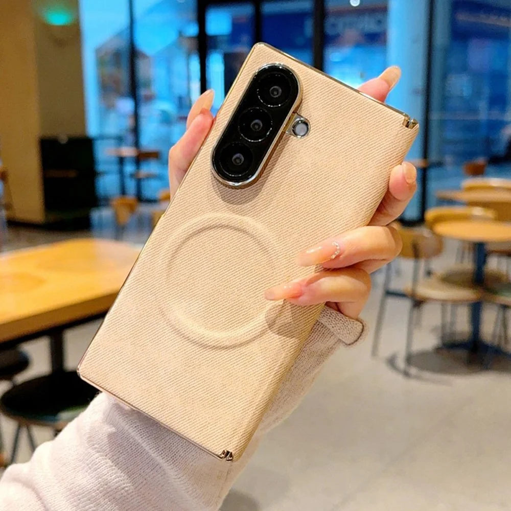 For Samsung Galaxy Z Fold8 Ultra Magnetic Case Dual Hinge Denim Texture Leather + PC + TPU Phone Cover - Khaki - 4