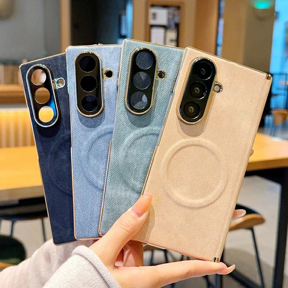 For Samsung Galaxy Z Fold8 Ultra Magnetic Case Dual Hinge Denim Texture Leather + PC + TPU Phone Cover - Khaki - 7
