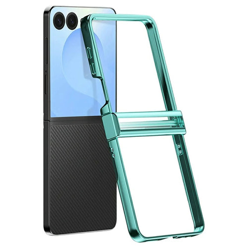 For Samsung Galaxy Z Flip8 Case Hinge Design Electroplating PC Clear Phone Cover - Green - 1