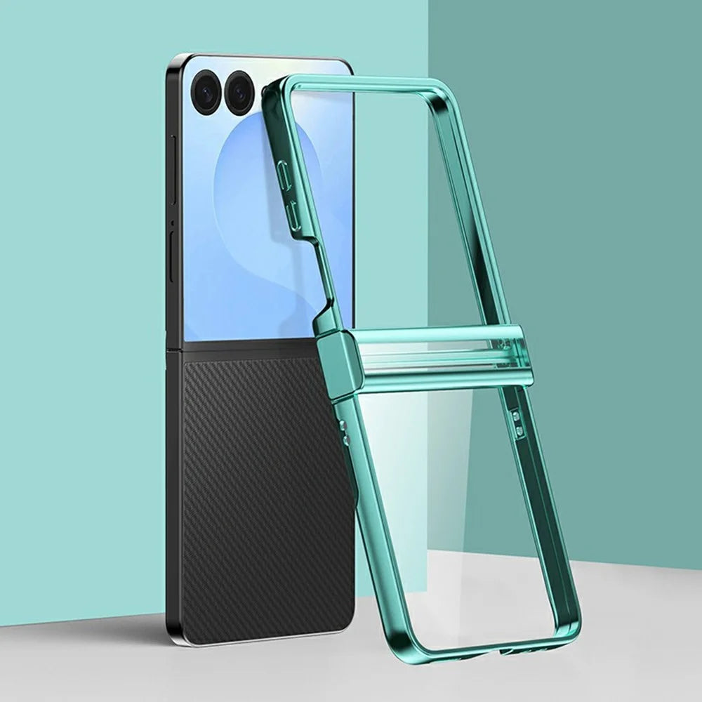 For Samsung Galaxy Z Flip8 Case Hinge Design Electroplating PC Clear Phone Cover - Green - 2
