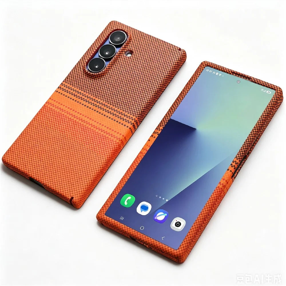 For Samsung Galaxy Z Fold7 5G Magnetic Case with Screen Protector Water Transfer Hard PC Hinge Protection Phone Cover - Orange - 1