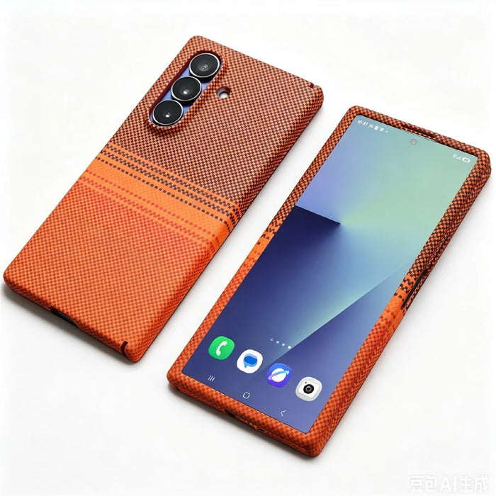 For Samsung Galaxy Z Fold7 5G Magnetic Case with Screen Protector Water Transfer Hard PC Hinge Protection Phone Cover - Orange - 1