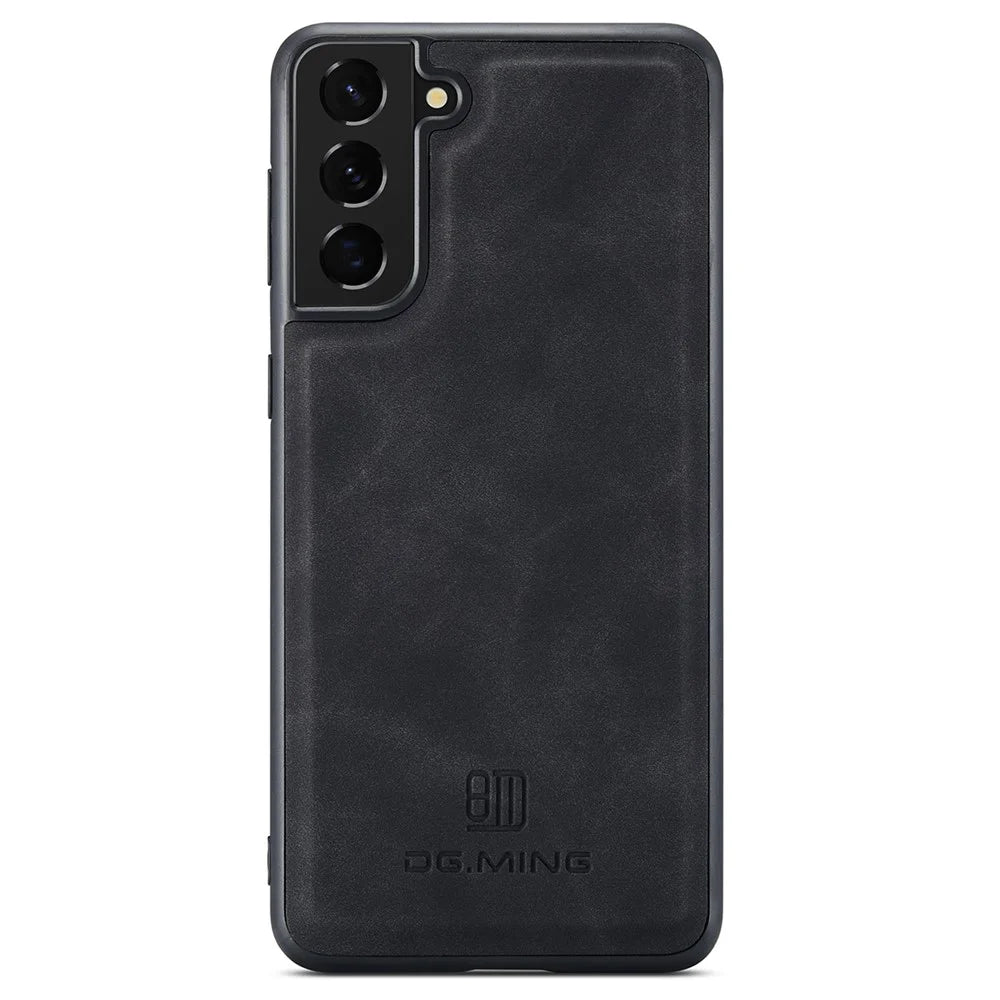 DG.MING For Samsung Galaxy S21 FE 5G Case PU Leather Covered PC + TPU Hybrid Phone Shell - Black - 1