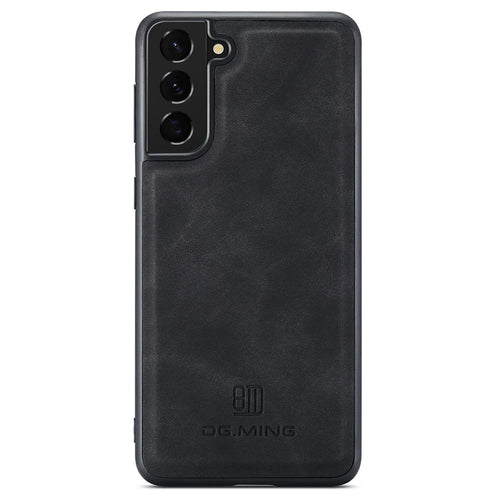 DG.MING For Samsung Galaxy S21 FE 5G Case PU Leather Covered PC + TPU Hybrid Phone Shell - Black - 1