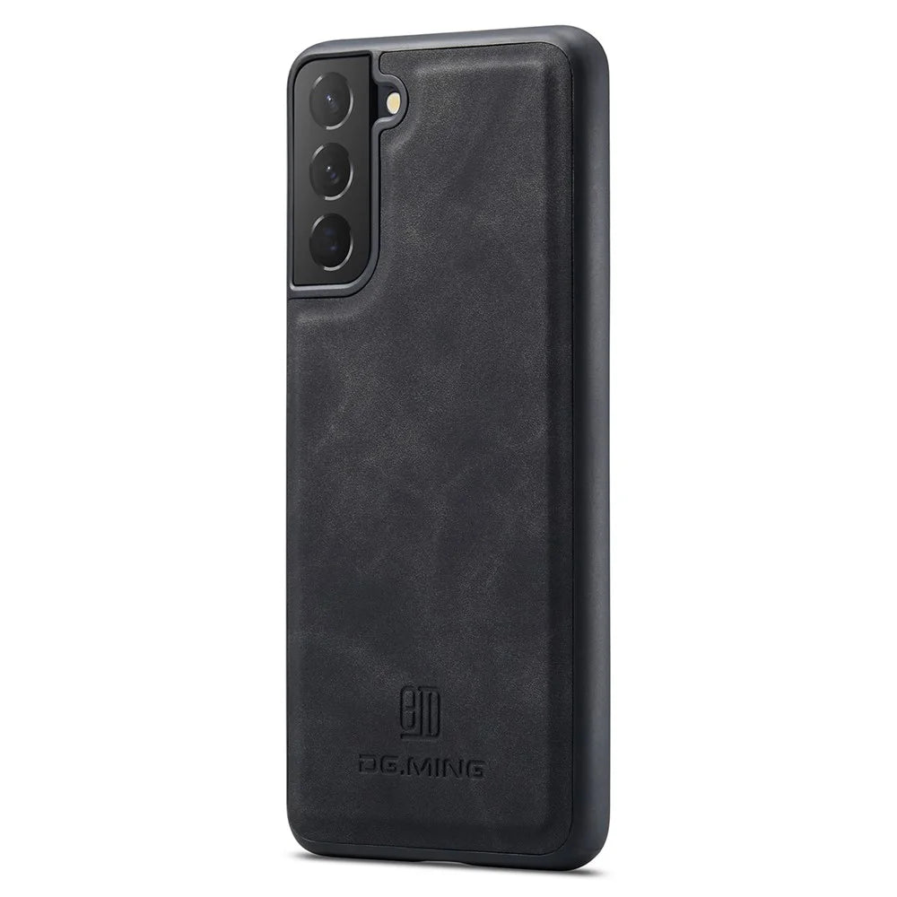 DG.MING For Samsung Galaxy S21 FE 5G Case PU Leather Covered PC + TPU Hybrid Phone Shell - Black - 2