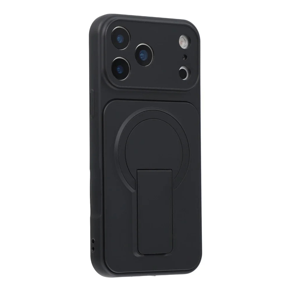 For iPhone 17 Pro Case Invisible Kickstand Rubberized Acrylic + TPU Shockproof Phone Cover - Black - 1