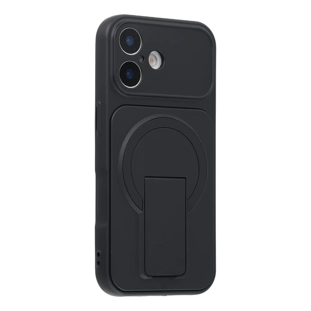 For iPhone 17 Case Invisible Kickstand Rubberized Acrylic + TPU Shockproof Phone Cover - Black - 1