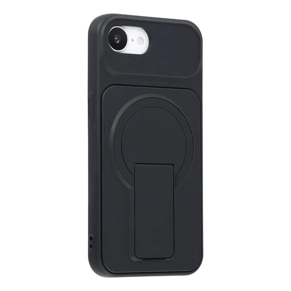 For iPhone 17e / 16e Case Invisible Kickstand Rubberized Acrylic + TPU Shockproof Phone Cover - Black - 1