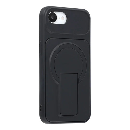 For iPhone 17e / 16e Case Invisible Kickstand Rubberized Acrylic + TPU Shockproof Phone Cover - Black - 1
