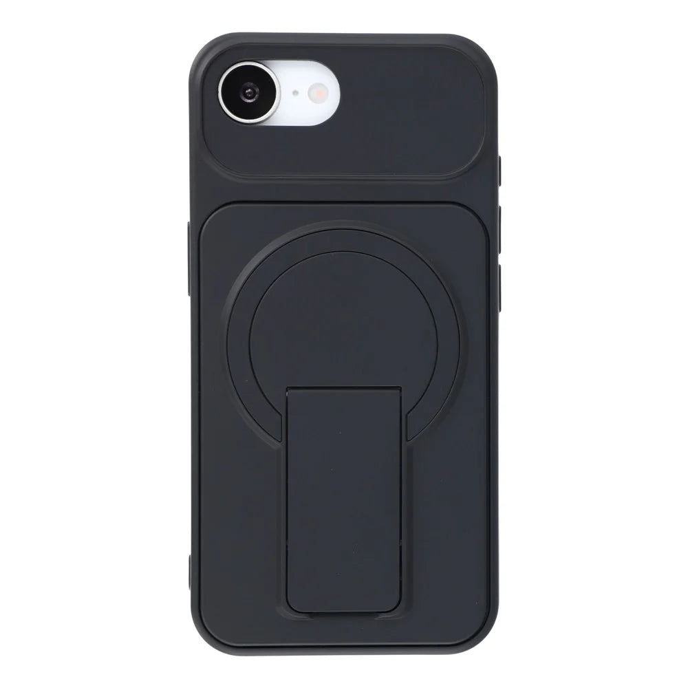 For iPhone 17e / 16e Case Invisible Kickstand Rubberized Acrylic + TPU Shockproof Phone Cover - Black - 2