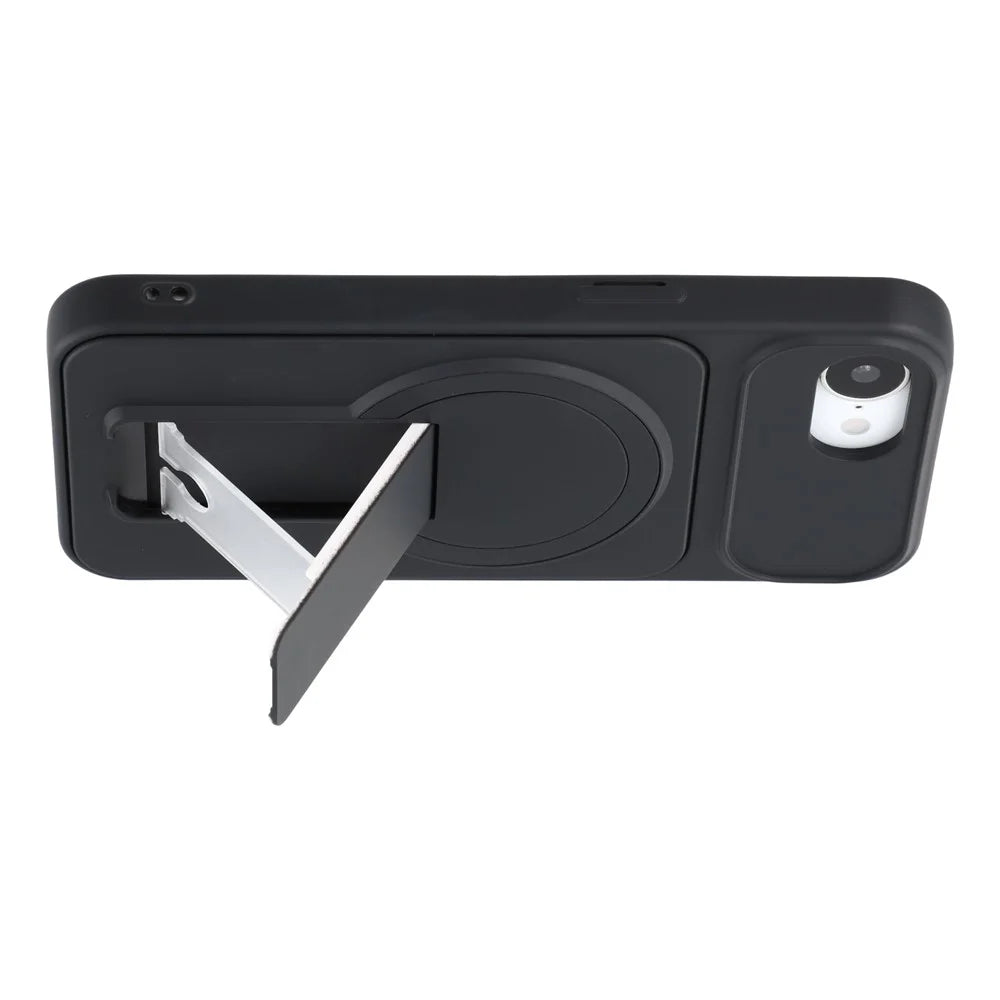 For iPhone 17e / 16e Case Invisible Kickstand Rubberized Acrylic + TPU Shockproof Phone Cover - Black - 3