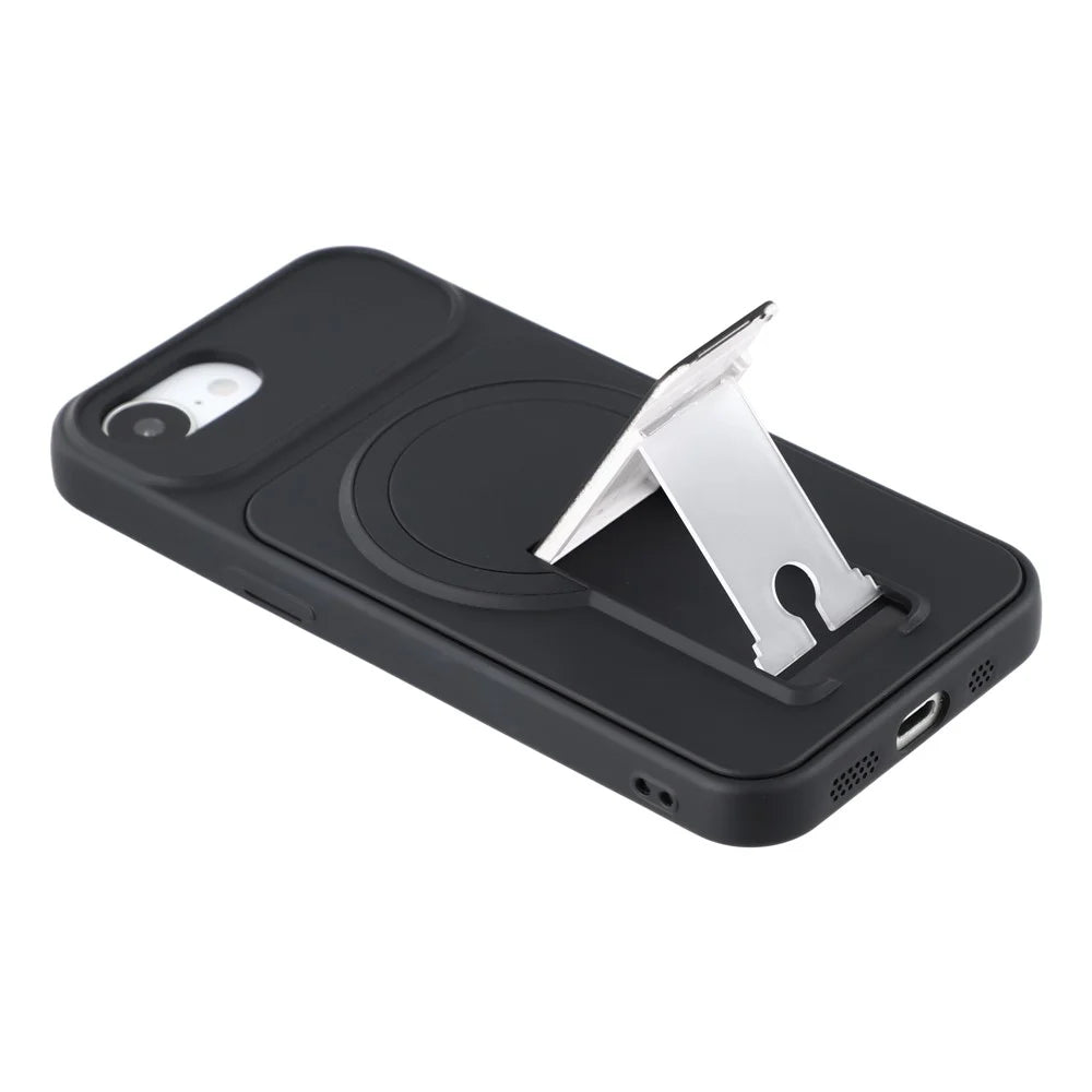 For iPhone 17e / 16e Case Invisible Kickstand Rubberized Acrylic + TPU Shockproof Phone Cover - Black - 4