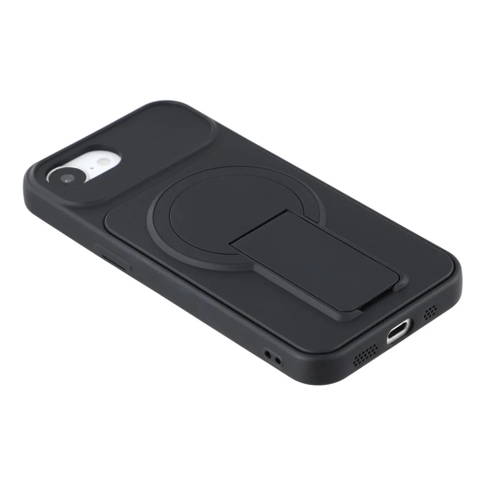 For iPhone 17e / 16e Case Invisible Kickstand Rubberized Acrylic + TPU Shockproof Phone Cover - Black - 5