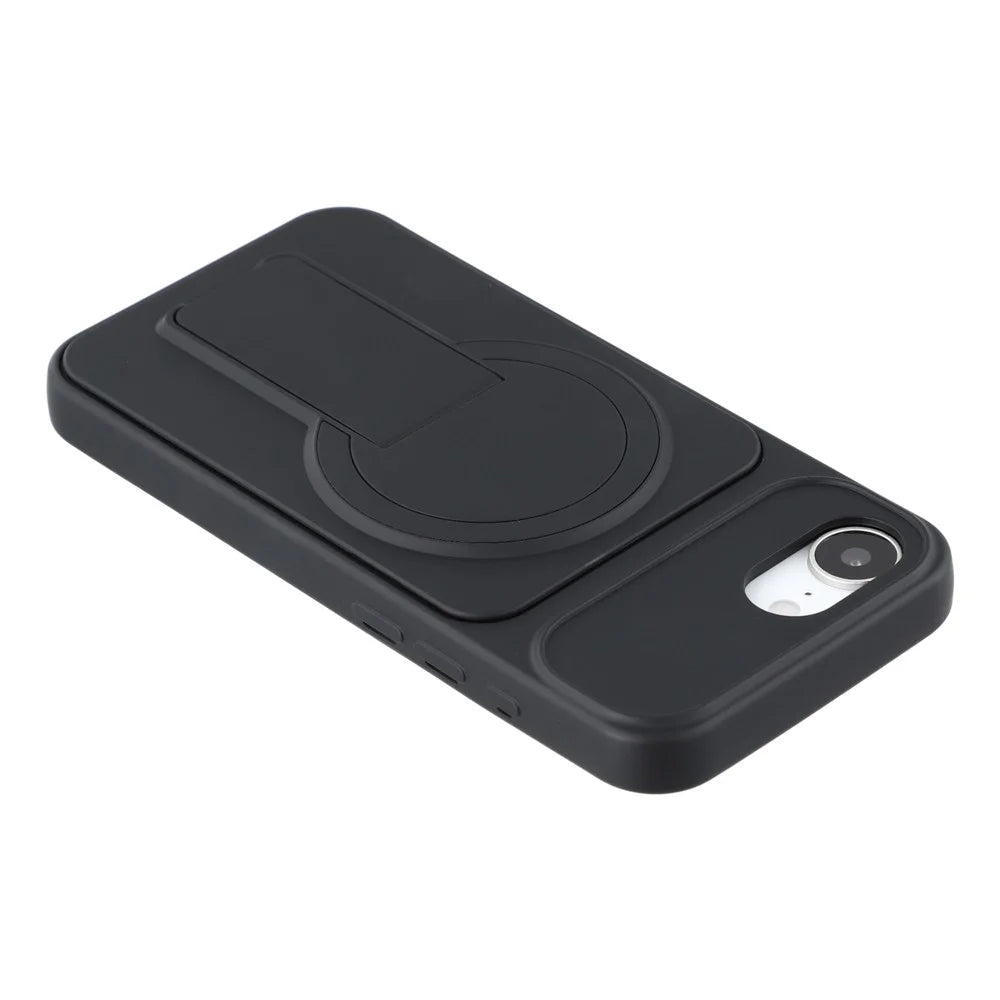 For iPhone 17e / 16e Case Invisible Kickstand Rubberized Acrylic + TPU Shockproof Phone Cover - Black - 6