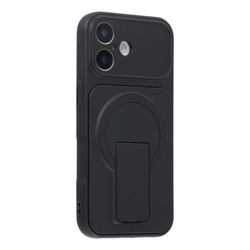 For iPhone 16 Case Invisible Kickstand Rubberized Acrylic + TPU Shockproof Phone Cover - Black - 1
