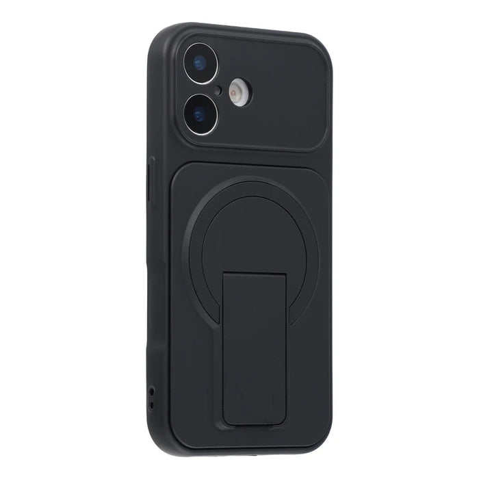 For iPhone 16 Case Invisible Kickstand Rubberized Acrylic + TPU Shockproof Phone Cover - Black - 1