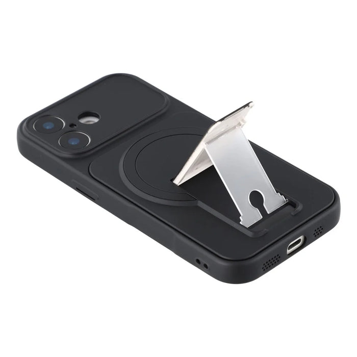 For iPhone 16 Case Invisible Kickstand Rubberized Acrylic + TPU Shockproof Phone Cover - Black - 4