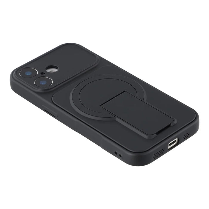For iPhone 16 Case Invisible Kickstand Rubberized Acrylic + TPU Shockproof Phone Cover - Black - 5