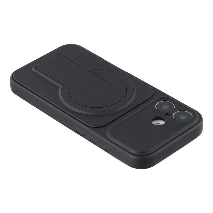 For iPhone 16 Case Invisible Kickstand Rubberized Acrylic + TPU Shockproof Phone Cover - Black - 6