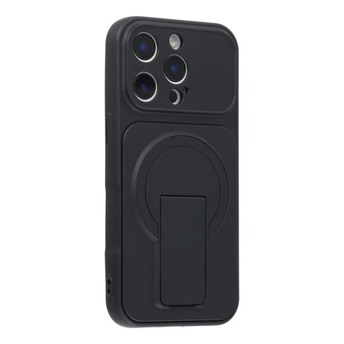 For iPhone 16 Pro Max Case Invisible Kickstand Rubberized Acrylic + TPU Shockproof Phone Cover - Black - 1