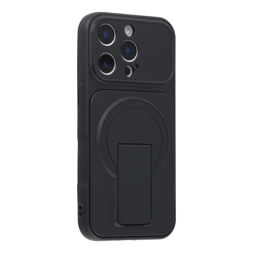 For iPhone 16 Pro Max Case Invisible Kickstand Rubberized Acrylic + TPU Shockproof Phone Cover - Black - 1