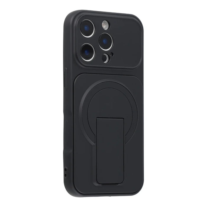 For iPhone 16 Pro Max Case Invisible Kickstand Rubberized Acrylic + TPU Shockproof Phone Cover - Black - 1