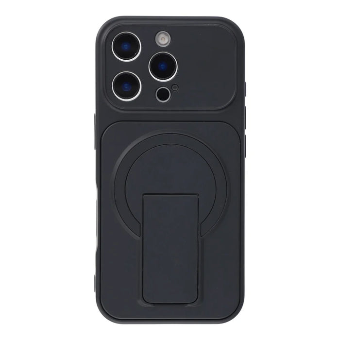 For iPhone 16 Pro Max Case Invisible Kickstand Rubberized Acrylic + TPU Shockproof Phone Cover - Black - 2