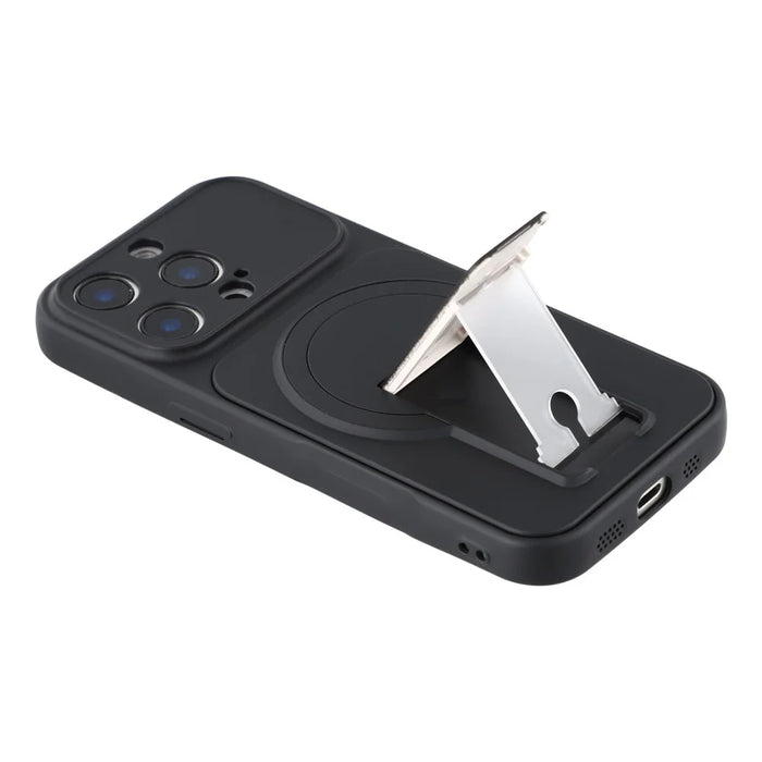 For iPhone 16 Pro Max Case Invisible Kickstand Rubberized Acrylic + TPU Shockproof Phone Cover - Black - 4