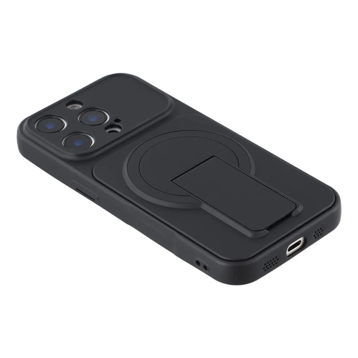 For iPhone 16 Pro Max Case Invisible Kickstand Rubberized Acrylic + TPU Shockproof Phone Cover - Black - 5