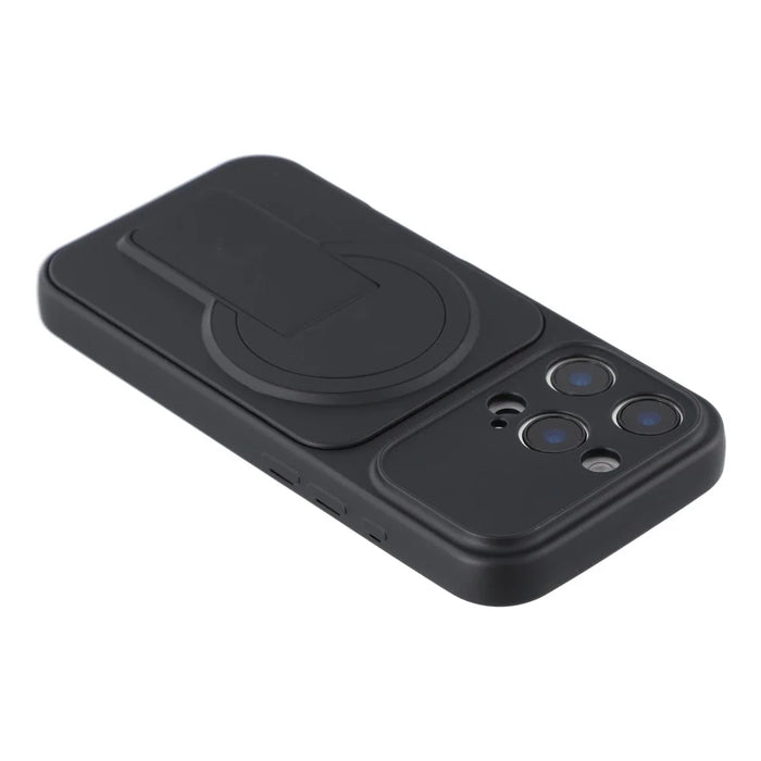 For iPhone 16 Pro Max Case Invisible Kickstand Rubberized Acrylic + TPU Shockproof Phone Cover - Black - 6