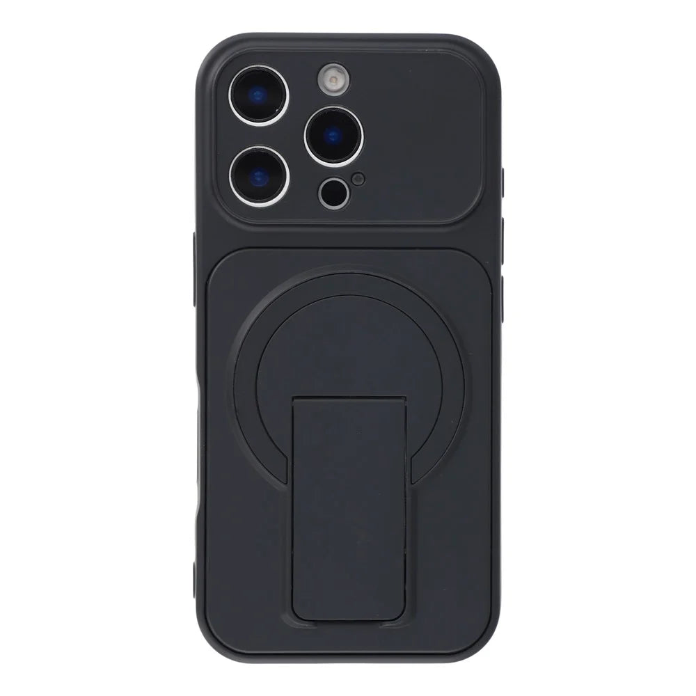 For iPhone 16 Pro Case Invisible Kickstand Rubberized Acrylic + TPU Shockproof Phone Cover - Black - 2