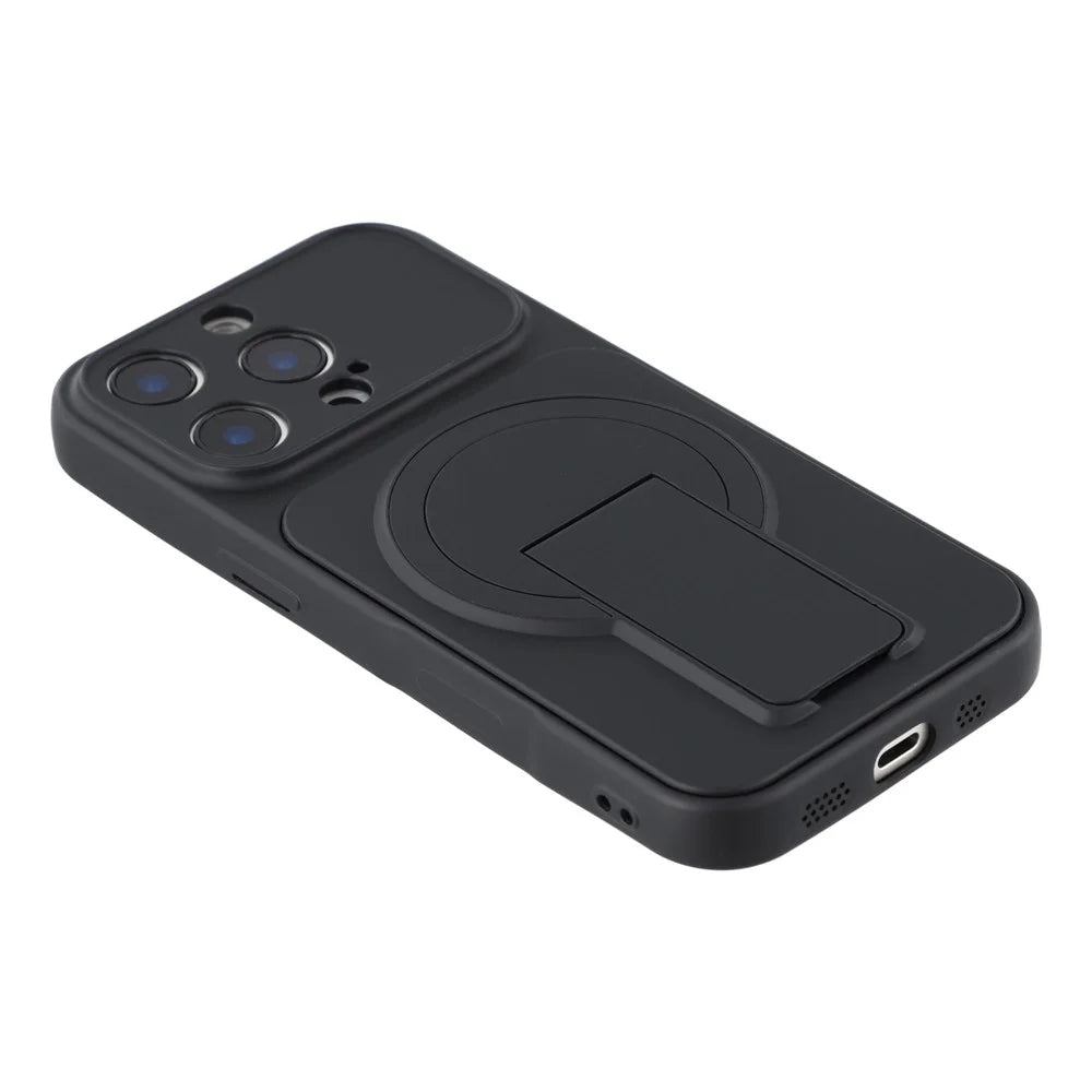For iPhone 16 Pro Case Invisible Kickstand Rubberized Acrylic + TPU Shockproof Phone Cover - Black - 5